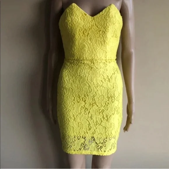Bebe Dresses | Strapless Yellow Lace Bebe Cocktail Dress | Color: Yellow | Size: S | Averbeke06'S Closet
